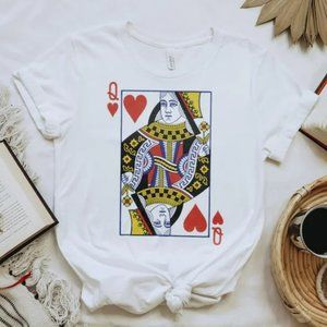 New 3XL Queen of Hearts Graphic T-shirt Unisex Playing Cards Feminist Tee Shirt